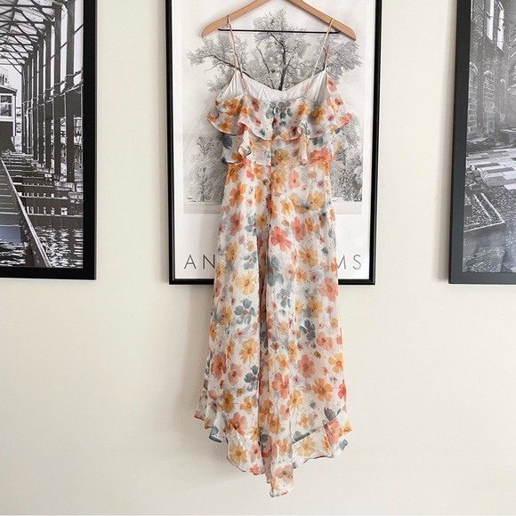 By Anthropologie Dress NWT Floral Sleeveless Asymmetric Ruffled Midi Dress Small - Picture 6 of 16